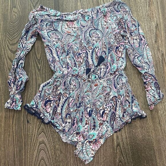 Victoria's Secret Pants - Victoria's Secret Romper Off Shoulder Long Sleeves Paisley Blue/Multi Size XS